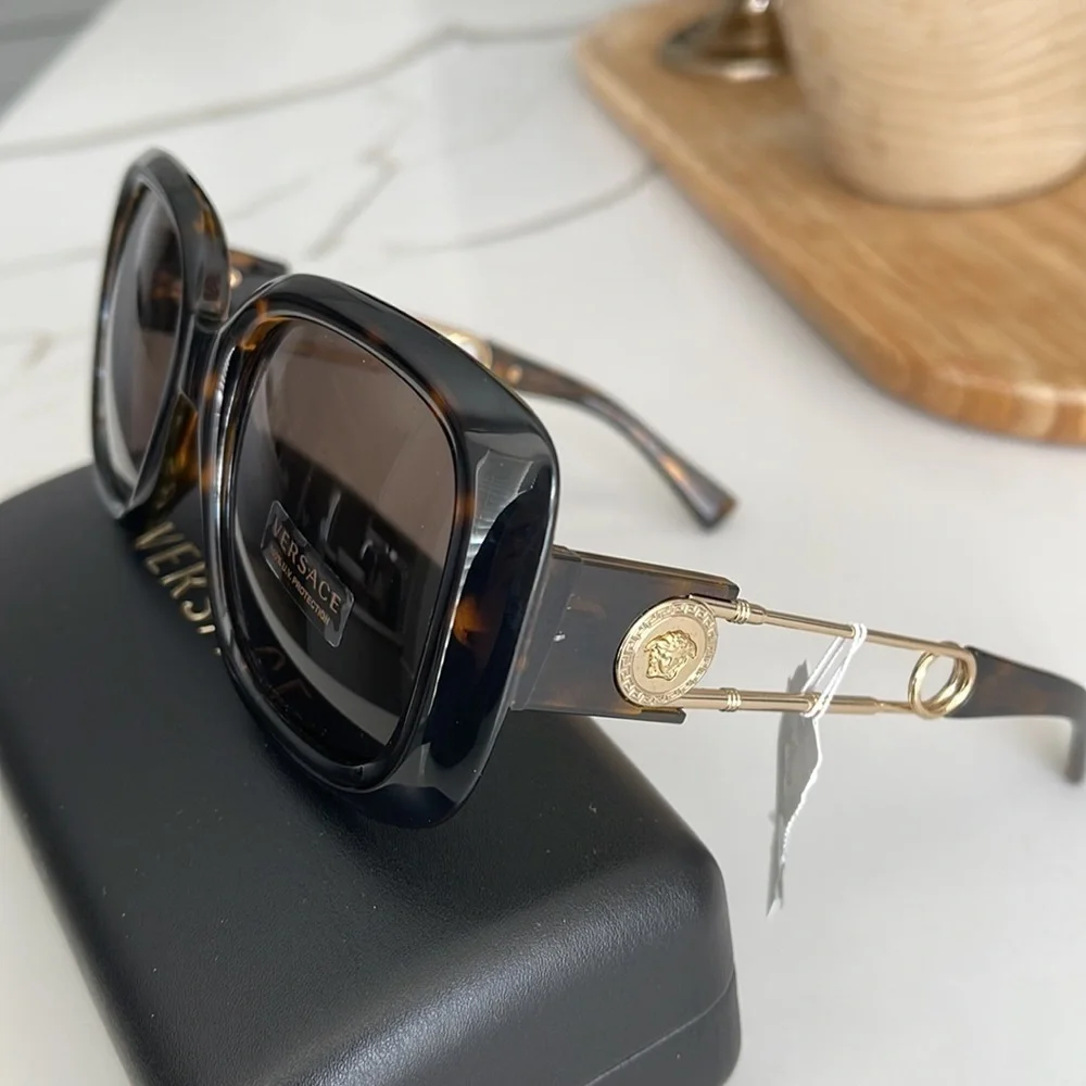 VERSACE Havana 54mm Square Sunglasses